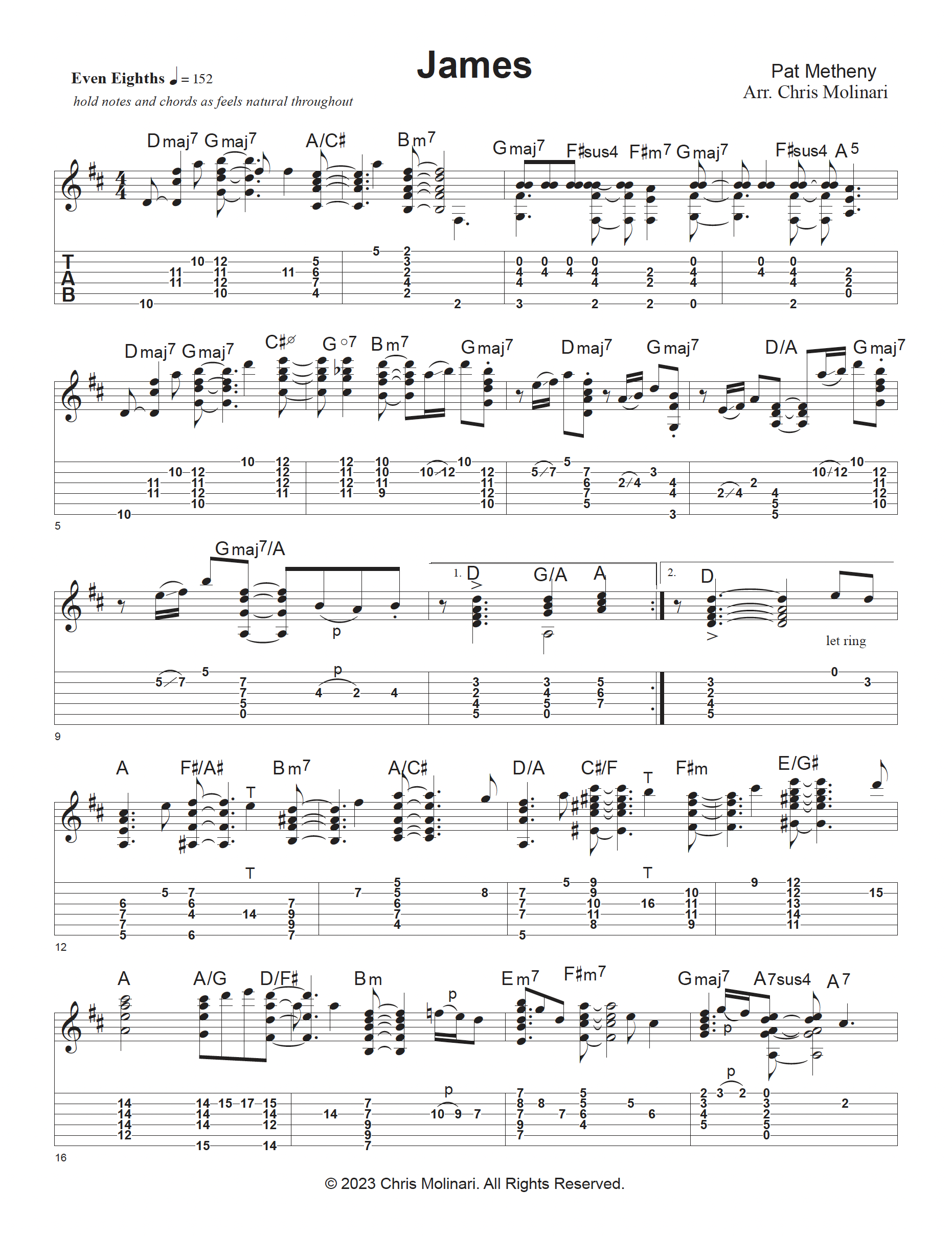 James” by Pat Metheny - Solo Guitar Chord Melody | Chris Molinari
